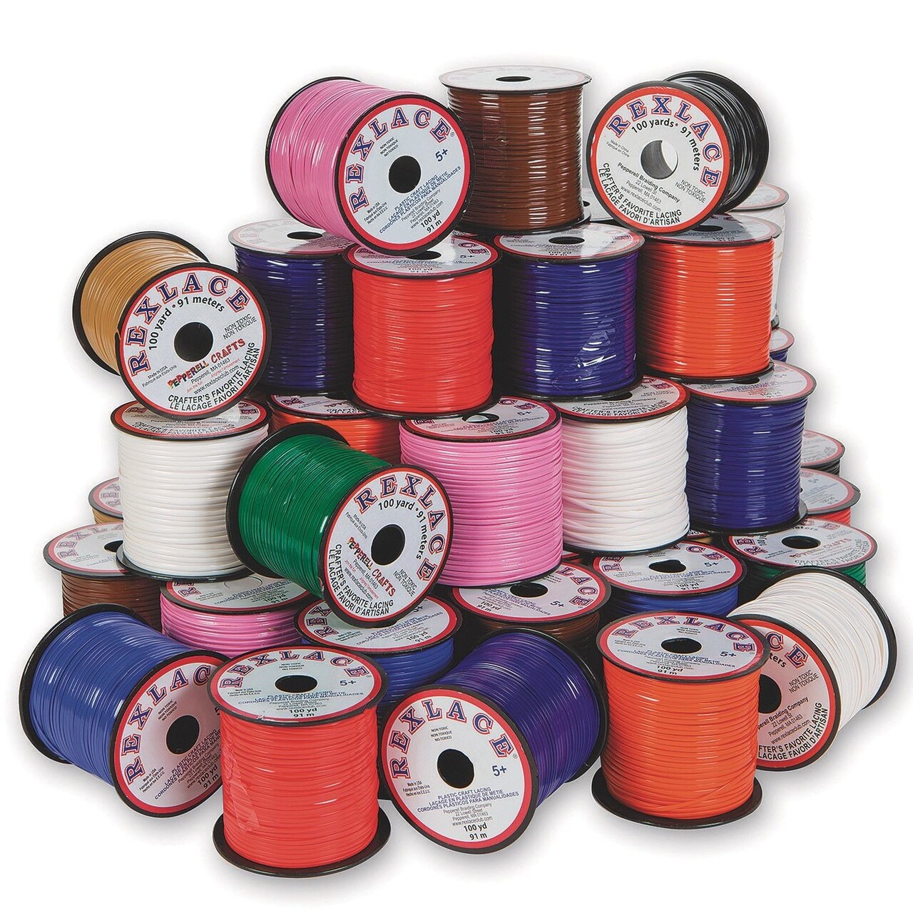 Rexlace® Lacing Bulk Assortment, 100-Yd Spools, Assorted Colors (Pack of 50)